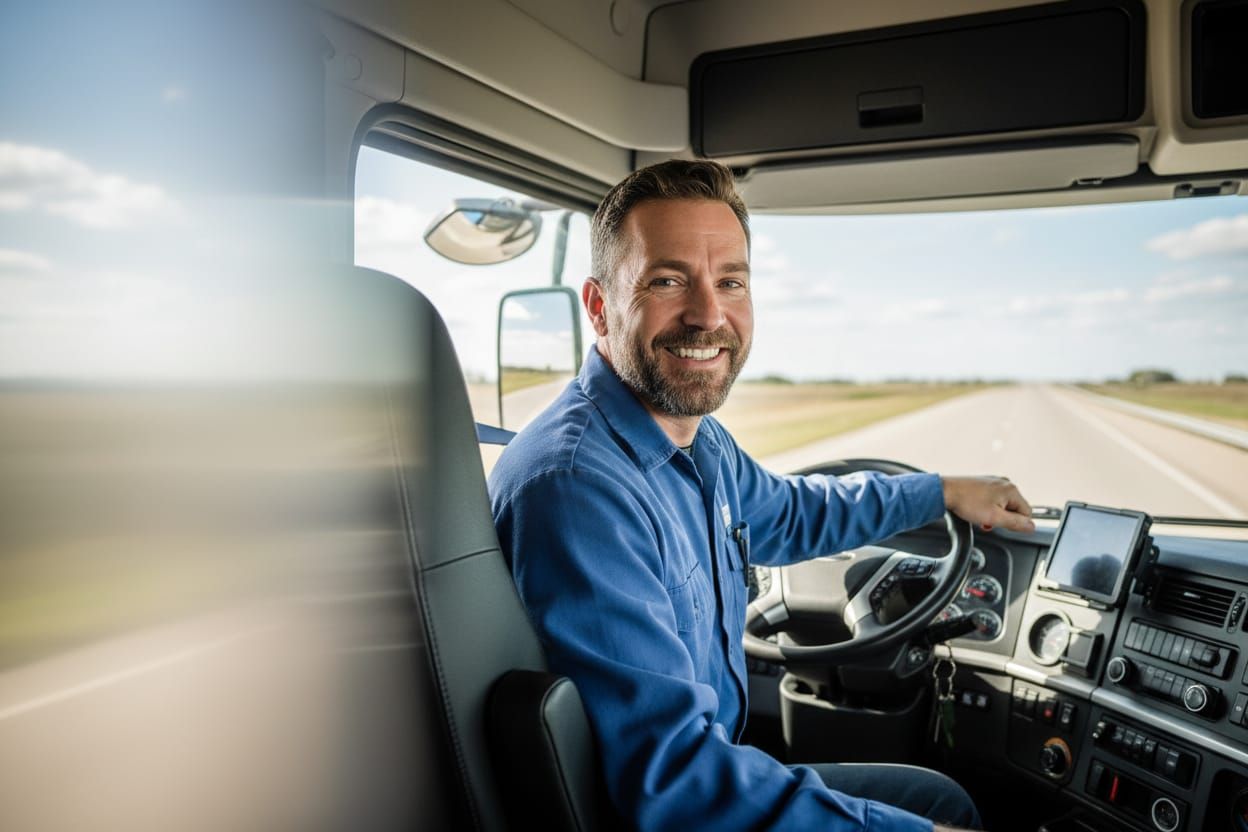 Friendly driver in cab