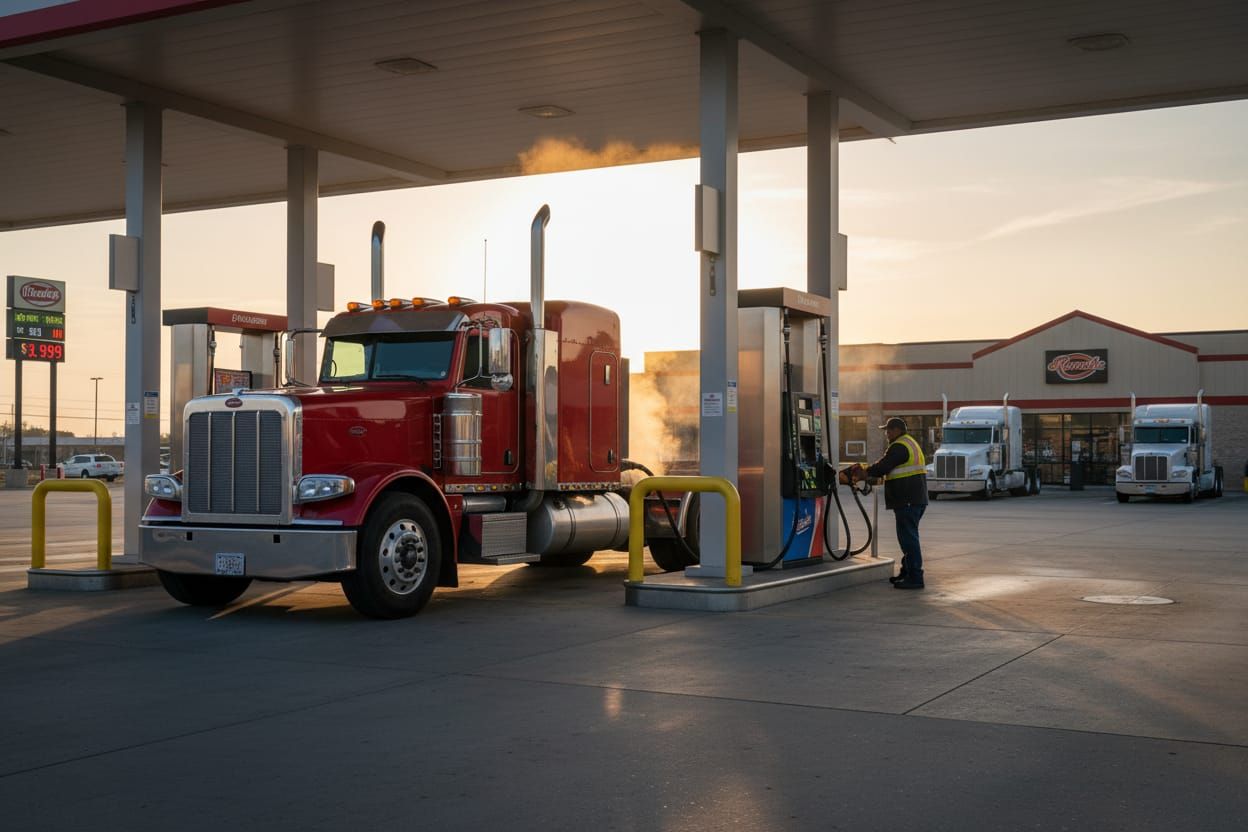 Truck at fuel island
