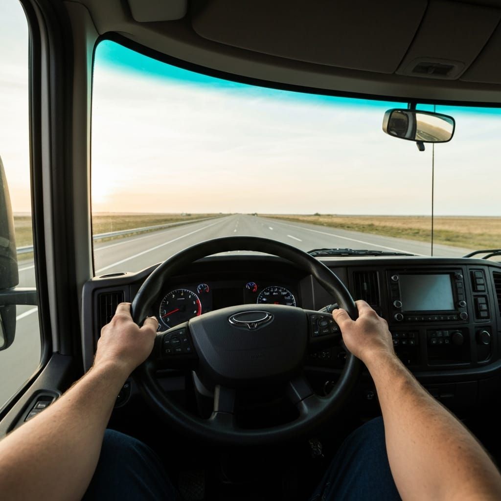 View from driver seat on the open road